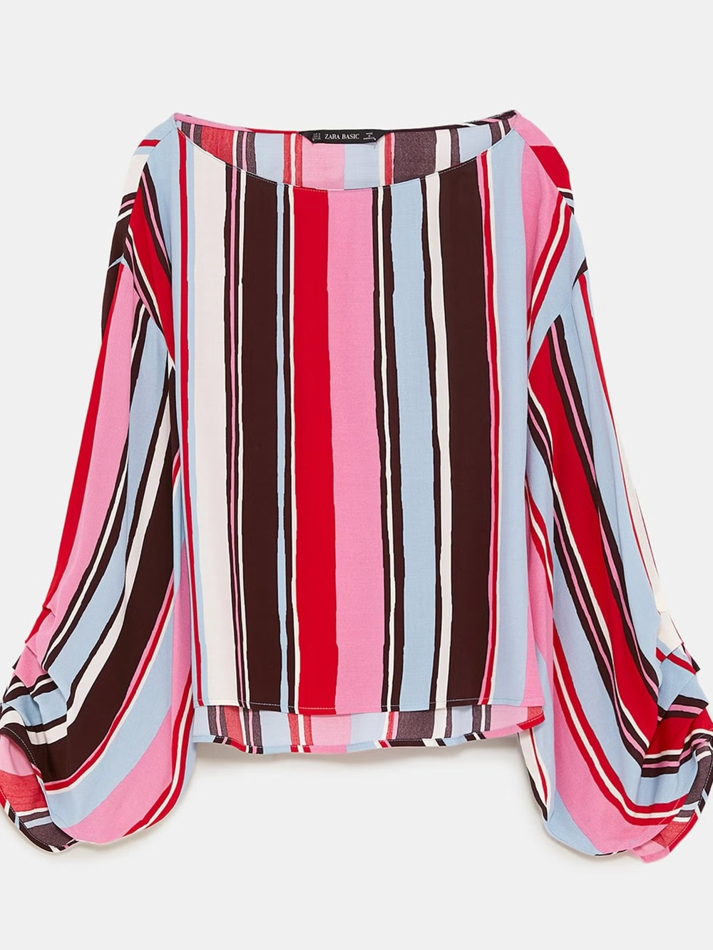 Zara Striped Long Sleeve Blouse in Pink, Light Blue, Black, Cream - Size Small